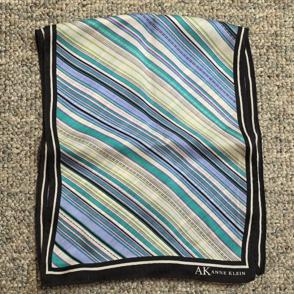 AK Anne Klein Multi-color Diagonal Stripe Silk Oblong Scarf